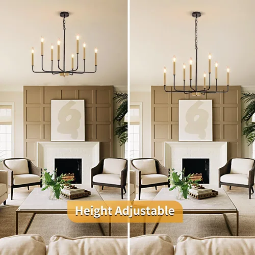 Miniatura 5 de Candelabro de 8 luces negras y doradas: candelabros estilo vela de 29.5 pulgadas con brazos de candelabro - Moderna lámpara de comedor de granja