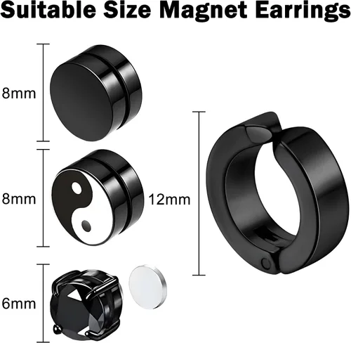 Miniatura 6 de Aretes negros para hombre, 4 pares de aretes de acero quirúrgico, hipoalergénicos Aritos para Hombre, juego de aretes negros para hombre y mujer