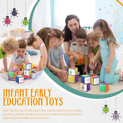 Miniatura 6 de 8 dados educativos de 3.15 pulgadas, cubos de bolsillo para enseñanza, dados grandes de espuma transparente para el aula de niños, cubo suave de 6