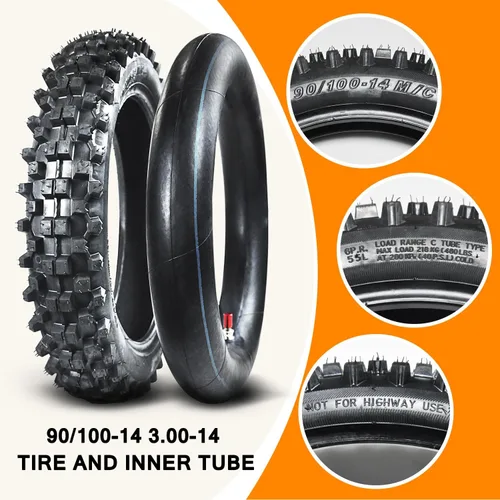 Miniatura 3 de HOLATO Trasero 90/100-14 3.00-14 Delantero 70/100-17 2.75-17 Neumático y Cámara Interior para 110cc 125cc KLX125 KLX140 KX85 TTR125 RM80 TaoTao DB17