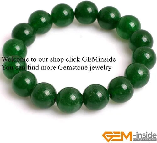 Miniatura 7 de GEM-Inside - Pulsera de jade verde con cuentas de 0.472 in, hilo elástico, joyería de moda, cuentas sueltas para mujer, 7.5 pulgadas