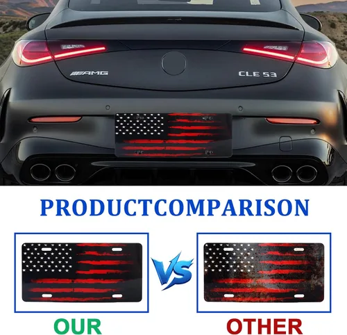 Miniatura 6 de Marco de matrícula vintage con bandera americana, placas de matrícula de coche 3D con relieve personalizado de la bandera de EE. UU. con 4 agujeros