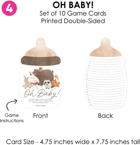 Miniatura 7 de Big Dot of Happiness Woodland Animals - Juego de baby shower, 4 actividades de fiesta diferentes (10 tarjetas cada una) – Prueba de mamá o papá