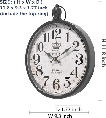 Miniatura 2 de Menterry Reloj de Pared Redondo Retro. Relojes de Pared Negros de Estilo Vintage Antiguo para Cocina, Casa de Campo, Dormitorio, Baño, Oficina