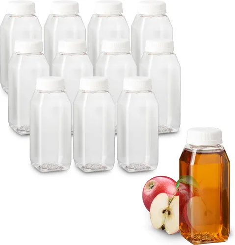 Miniatura 12 de 8 Oz. Empty Clear PET botellas plásticas de jugo con tapa por MT Products - Set de 12 botellas y 12 tapas