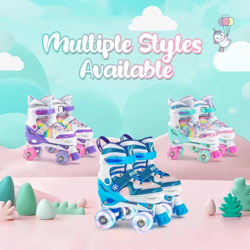 Miniatura 6 de SULIFEEL Rainbow Unicorn - Patines ajustables de 4 tamaños para niñas y niños de 3-5, 5-8, 6-12 años, patines para interiores y exteriores D Nieve