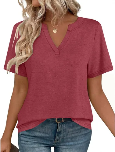 Miniatura 15 de Zeagoo Camisetas de manga corta con cuello en V para mujer, bonitas, elegantes, casuales, para negocios, trabajo, blusa