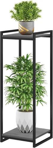 Miniatura 9 de Soporte para plantas de 2 niveles para interiores, estante moderno de 34 pulgadas de alto, organizador de macetas de esquina para sala de estar