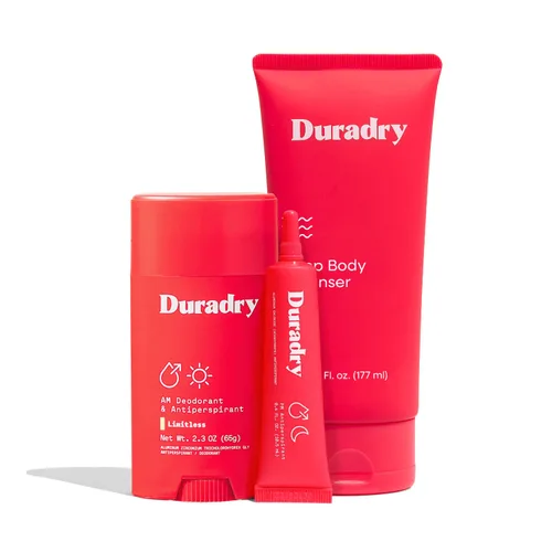 Duradry Sistema de 3 pasos: combate el sudor excesivo de las axilas, la hiperhidrosis, bloquea el sudor y el olor, barra antitranspirante, gel