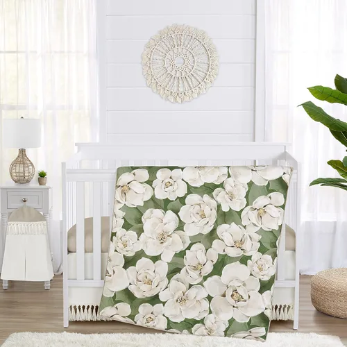 Miniatura 8 de Sweet Jojo Designs Juego de ropa de cama para cuna de bebé niña con hojas florales rosadas y blancas, bohemio, bohemio, acuarela, flores botánicas