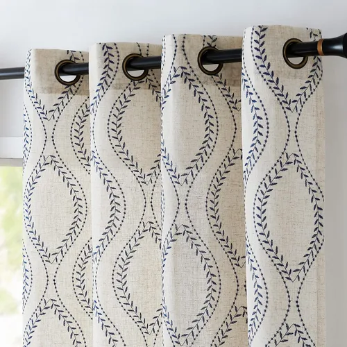 Miniatura 12 de Jinchan - Cortinas de lino bohemias para sala de estar, diseño bordado, cortinas para ventana, filtrado de luz, mezcla de lino, juego