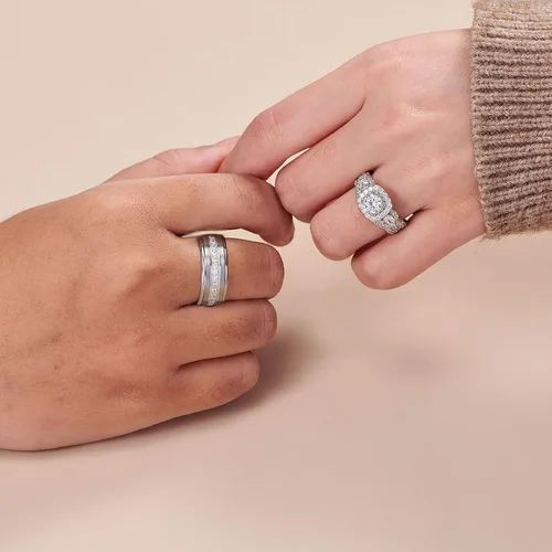 Miniatura 4 de Newshe Jewellery Juego de anillos de boda para él y ella, anillos de promesa de plata esterlina para parejas, mujeres, hombres, tallas 5-13