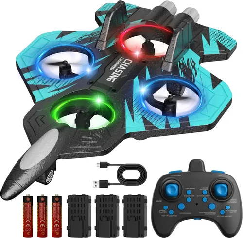 Avión RC de espuma con luz LED fría, modo giratorio de 360° y sin cabeza, avión de control remoto para niños y adultos mayores de 6 años, juguete
