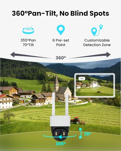 Miniatura 4 de Cámara de seguridad solar celular 4G LTE inalámbrica al aire libre, sin cámaras WiFi alimentadas por energía solar, vista en vivo de 360°