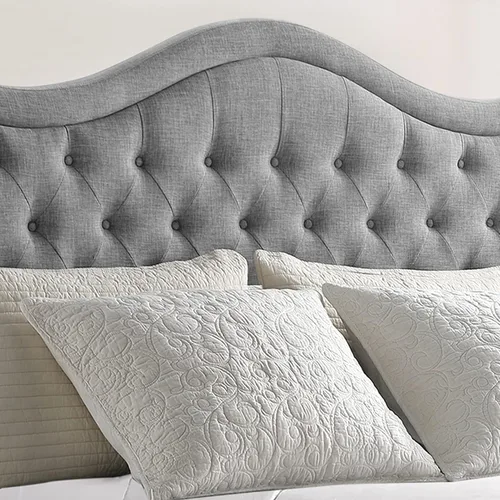 Miniatura 5 de Rosevera Grayson - Cama de cabecera ajustable con poliéster fino y acolchado de botones para dormitorio, matrimonial, color ceniza Gris