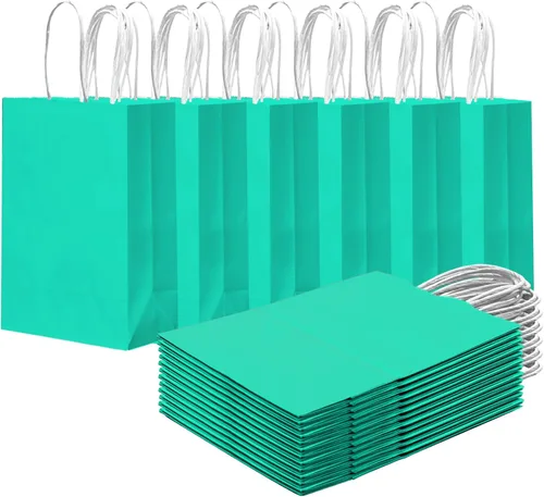 Miniatura 16 de qiqee 24 bolsas de regalo pequeñas con asas a granel de 8.3 x 6 x 3 pulgadas, bolsas de regalo amarillas brillantes, múltiples usos (tamaño pequeño)
