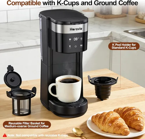 Miniatura 2 de Cafetera de una sola porción todo en 1, apta para taza de viaje de 7.8 pulgadas, cafetera caliente y helada K Cup con 5 tamaños de preparación