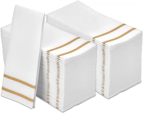 Toallas de mano desechables para baño, diseño dorado 200 toallas desechables con tacto de lino para invitados – Servilletas formales para cena,