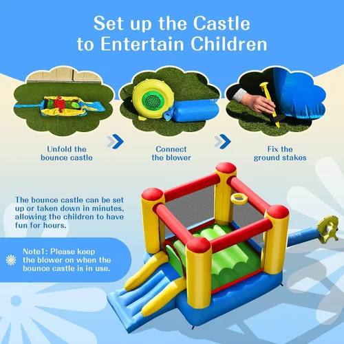Miniatura 6 de HONEY JOY Casa inflable para rebotar, rebote de luna inflable para niños con tobogán, área gigante de salto, estacas, bolsa de transporte, castillo