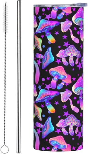 Siiuuol Taza Mágica de Setas Arcoíris con Tapa y Popote - Regalos Para Mujeres y Hombres, 20 Oz, Taza de Café Aislada de Acero Inoxidable, Estilo