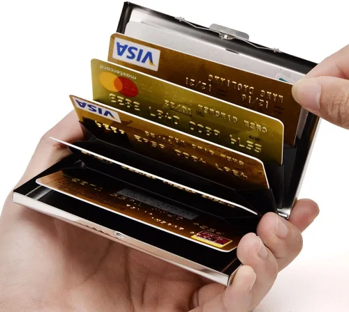 Miniatura 2 de RFID - Tarjetero de acero inoxidable, protector de tarjetas de crédito para hombre y mujer, Negro), EA2702B