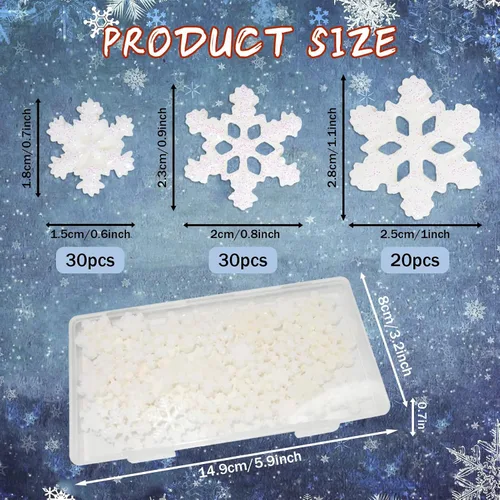 Miniatura 2 de 80 piezas de mini copo de nieve para manualidades, adornos de Navidad de resina blanca con purpurina pequeña, botones en forma de nieve, decoración
