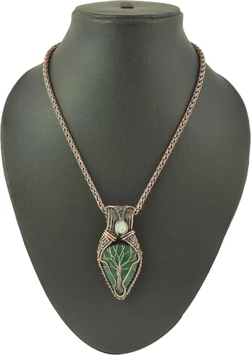 Miniatura 26 de Impresionante collar con colgante de árbol de la vida de cobre con piedras preciosas hechas a mano y cadena de 20 pulgadas, perfecto