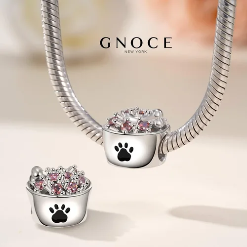 Miniatura 5 de GNOCE Abalorio de plata de ley 925 con forma de cuenco de comida para mascotas, se adapta a pulseracollar, regalo de joyería para mujeres, niñas