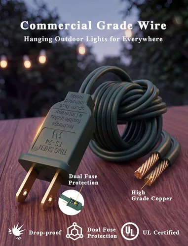 Miniatura 4 de Cadena de luces navideñas para exteriores de 25 pies, luces de patio globo G40 con 27 bombillas de vidrio transparente (2 de repuesto), luces