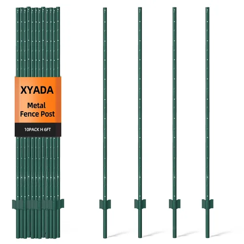XYADA Postes de Valla de Servicio Pesado de Metal, Poste en U para Cercado en Jardín, Patio y Alambre Exterior - Paquete de 10 (6 Pies)