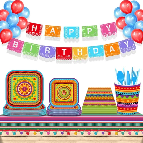 Miniatura 3 de Platos y servilletas de fiesta mexicana sirven 24 chuchos, 64 piezas de platos y servilletas de fiesta para fiesta, suministros de fiesta de cactus