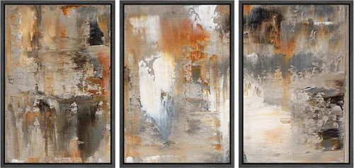 Miniatura 63 de wall26 Lienzo enmarcado para pared, juego de arte con trazos de pintura roja y naranja vibrante, paisaje, formas abstractas, ilustraciones, arte