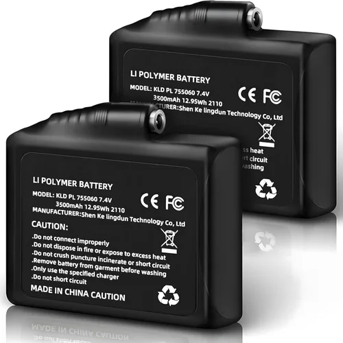 Paquete de 2 baterías de 3500 mAh 7.4 V, baterías para guantes calefactables, repuesto de batería de polímero de litio recargable, calcetines,