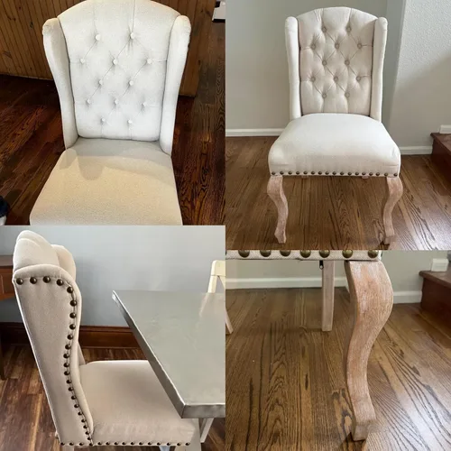 Miniatura 7 de chairus Juego de 4 sillas de comedor con diseño capitoné Parsons, tapizadas de estilo rústico francés con ribete de cabeza de clavo y patas