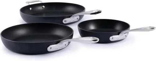 All-Clad Hard Anodized Essentials - Juego de 3 sartenes antiadherentes, inducción de 8, 10 y 12 pulgadas, apta para horno 500F, sartenes de cocina,