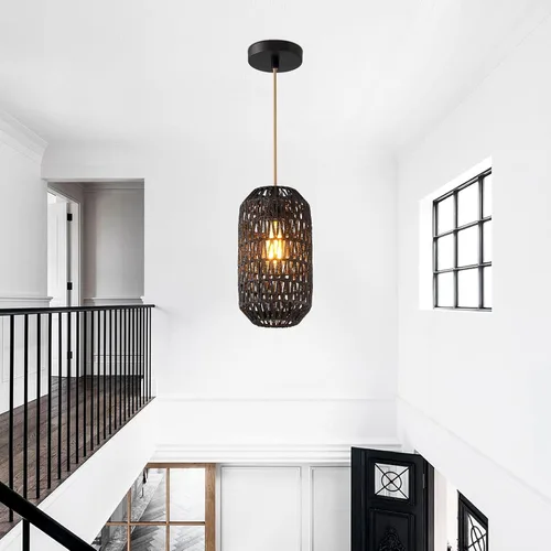 Miniatura 7 de Ruzectt Luminarias Colgantes Luces Colgantes de Ratán Negro para Isla de Cocina con Cable de Algodón Dorado Ajustable de 72 pulgadas, Lámpara