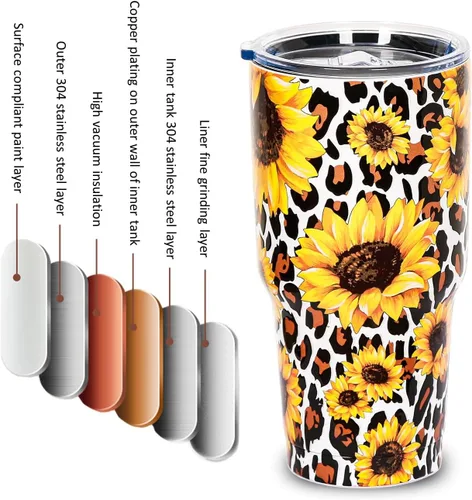 Miniatura 5 de Vaso aislado con tapa, tazas de café de viaje de acero inoxidable, regalos de girasol para mujeres, mamá, papá, taza para beber el día del juego