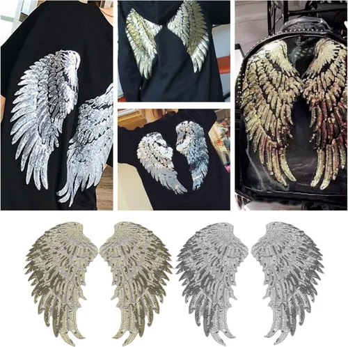 Miniatura 2 de 2 pares de parches de alas de lentejuelas, parches decorativos para coser con alas de ángel grandes, apliques para ropa, chaqueta, jeans, camiseta