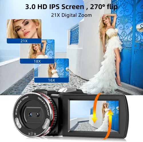 Miniatura 5 de Cámara de Video, Videocámara 4K, Cámara de 64MP 30FPS de Doble Lente con Micrófono Inalámbrico para Vlogging YouTube, Pantalla Ultra HD de 3