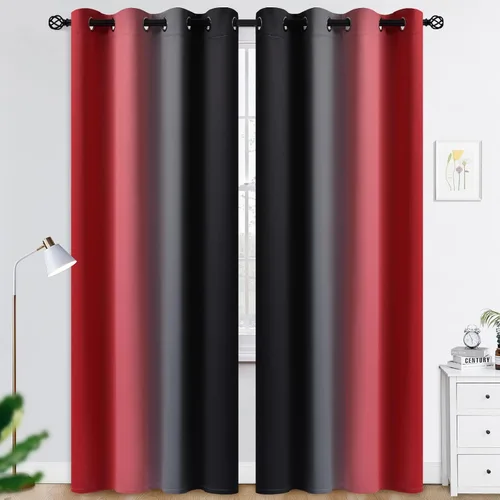 Miniatura 86 de COSVIYA Cortinas 100% Opacas Azul Degradado con Lazos Ajustables para Cocina Aislamiento Térmico Oscurecimiento de Habitación Cenefa con Bolsillo
