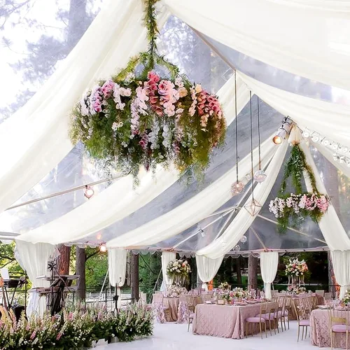 Miniatura 36 de 6 paneles de cortinas blancas para techo de boda, cortinas de techo de 5 x 10 pies, cortinas de tela transparente para arco de boda, cortinas