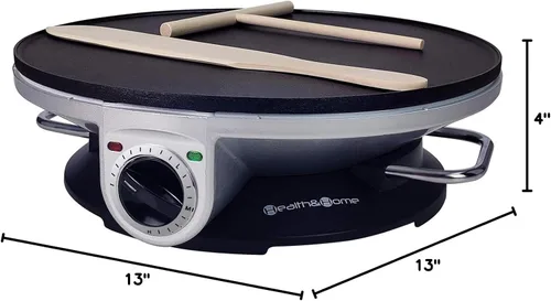 Miniatura 7 de Health and Home Crepe Maker - Máquina de crepes de 13 pulgadas y plancha eléctrica y sartén antiadherente para crepes (plateado-A)