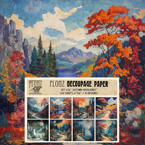 Miniatura 8 de Decoupage - Paquete de papel (24 hojas de 6 x 6 pulgadas), místico bosque nevado ~ árboles estilizados en colores profundos de invierno, cielos