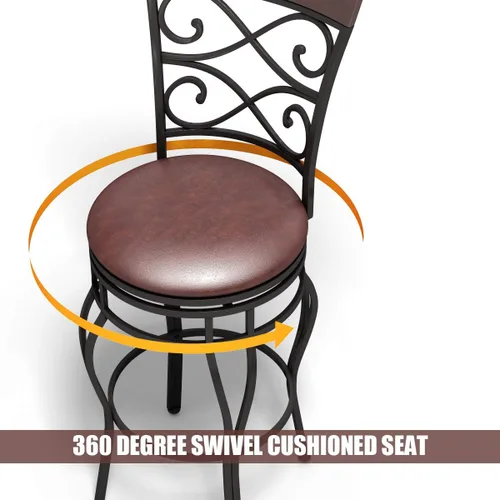 Miniatura 5 de HAPPYGRILL Juego de 2 taburetes de bar para patio, giratorios de 360 grados con asiento acolchado de cuero y respaldo para comedor de bistró, sillas