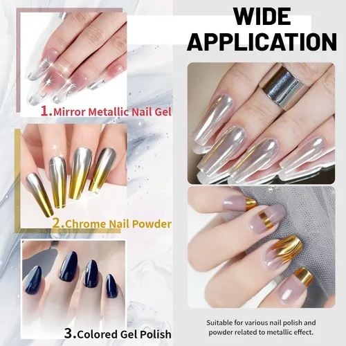 Miniatura 4 de Capa base de 0.5 fl oz para gel de pintura metálica, esmalte base sin limpiar para polvo de uñas cromado, gel de uñas de espejo, fácil de hacer