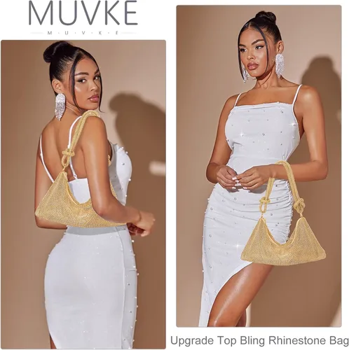 Miniatura 2 de MUVKE Bolso de noche brillante con diamantes de imitación para mujer, bolso de mano con diamantes de imitación de graduación, bolso Hobo