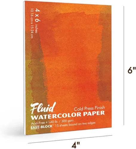 Miniatura 2 de Bloque de papel de acuarela fluido, 4 x 6 pulgadas, 15 hojas, 140 libras (300 g/m²), bloque prensado en frío para pintura de artistas y medios