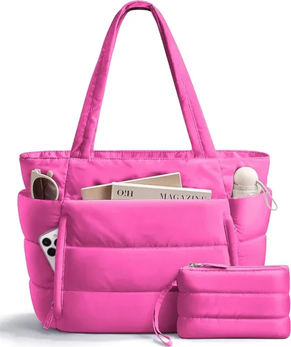 Miniatura 22 de Bolsa Tote Acolchada para Mujeres, Bolsa de Mano de Trabajo Ligera y Esponjosa para Maestras y Enfermeras, Bolsa de Hombro Acolchada para Escuela