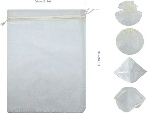 Miniatura 3 de Ankirol 50 bolsas de organza transparente, 12 x 16 bolsas grandes de organza con cordón (blanco hueso)