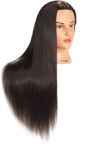 Miniatura 2 de Hairingrid Cabeza de maniquí de 26 a 28 pulgadas, para entrenamiento de peinado, cosmetología, cabeza de muñeca, pelo de fibra sintética y soporte